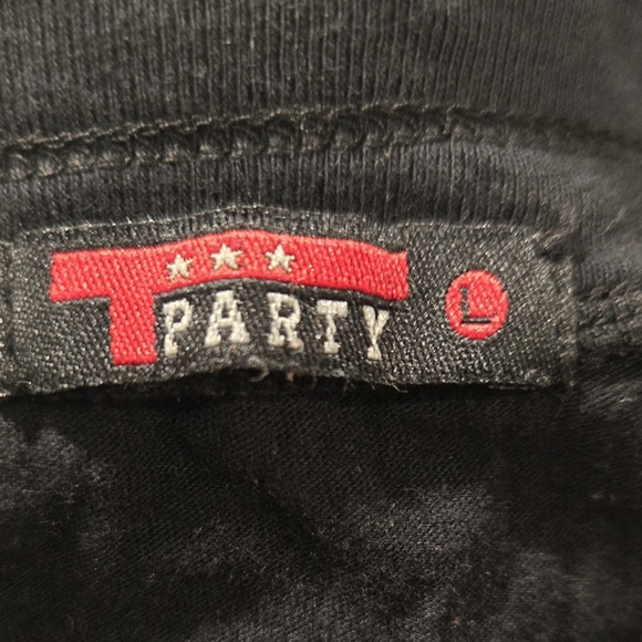 T Party - Black Short Sleeve V-neck Rhinestone Graphic print Dress - (L) - Picture 3 of 3